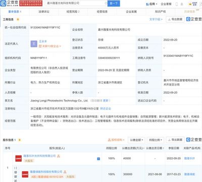 隆基绿能于嘉兴投资成立新公司,注册资本4亿元